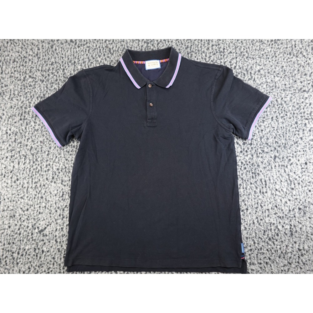 Scotch & Soda Polo Shirt Mens L Navy Blue Good‎ Tipped Collar Organic Cotton